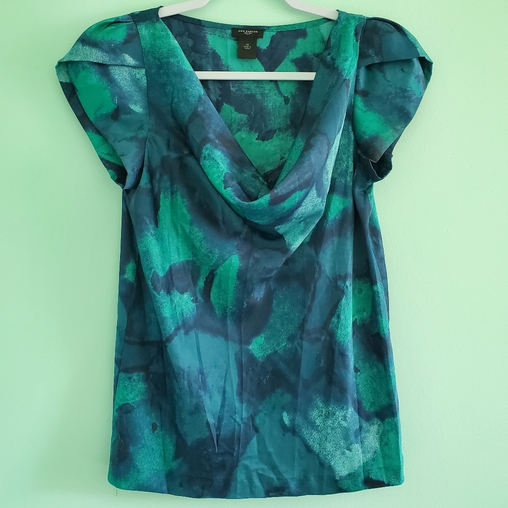 Ann Taylor Colorful Cowl Neck Blouse XS